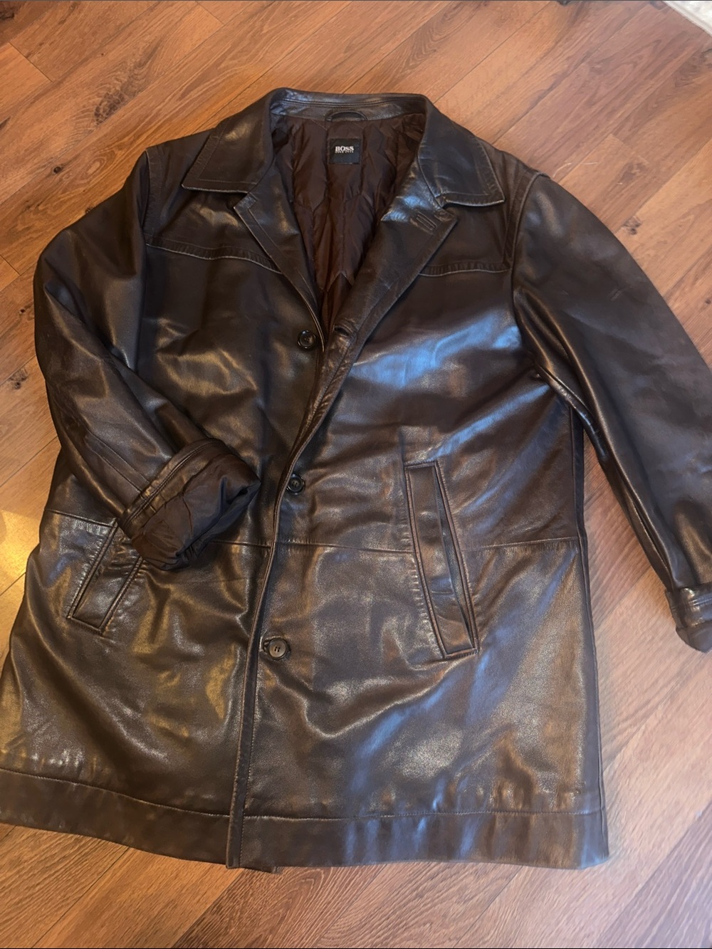 Boss Hugo Boss Vintage Lamb Leather Jacket. Brown. Year 2000. XL
